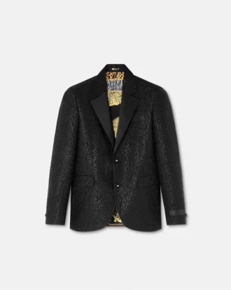 Blazer de un solo pecho con jacquard de leopardo Blazer de un solo pecho con jacquard de leopardo