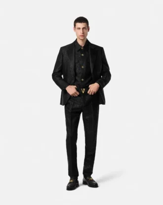 Blazer de un solo pecho con jacquard de leopardo Blazer de un solo pecho con jacquard de leopardo