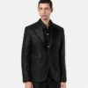 Blazer de un solo pecho con jacquard de leopardo Blazer de un solo pecho con jacquard de leopardo