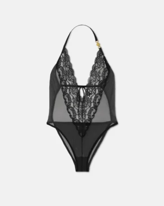Body con ribete de encaje bordado