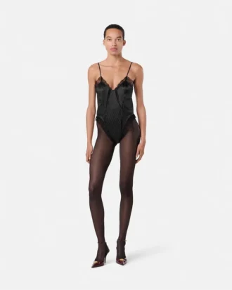Body de seda jacquard con estampado en V