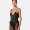 Body de seda jacquard con estampado en V