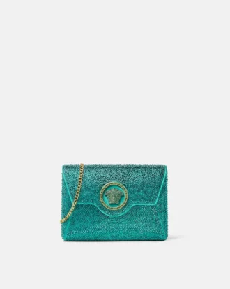 Bolso de mano de satén con adornos La Medusa