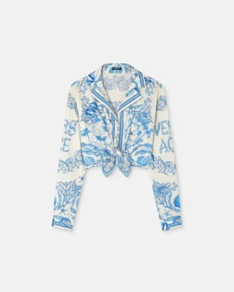 Camisa corta de algodón con nudo Underwater Barocco