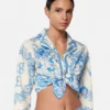Camisa corta de algodón con nudo Underwater Barocco
