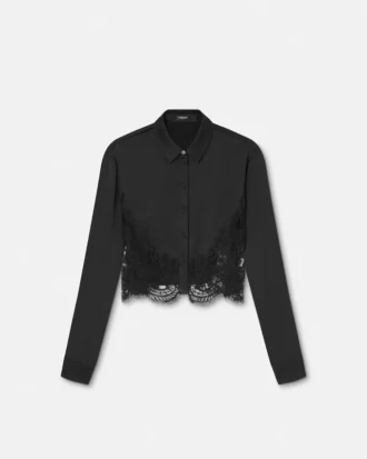 Camisa corta de satén con ribete de encaje