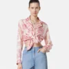 Camisa corta de seda con nudo Underwater Barocco