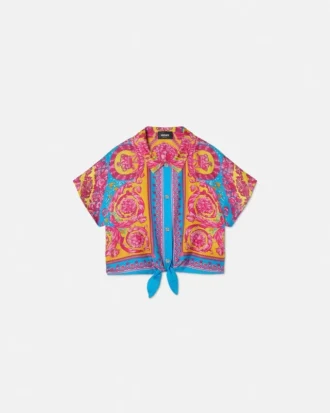 Camisa corta estampada de sarga de seda para niño