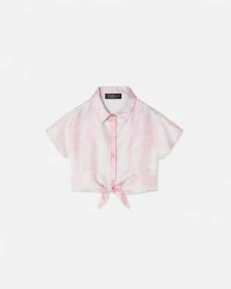 Camisa corta estampada de sarga de seda para niño