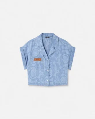 Camisa cuadrada de cambray con jacquard Barocco
