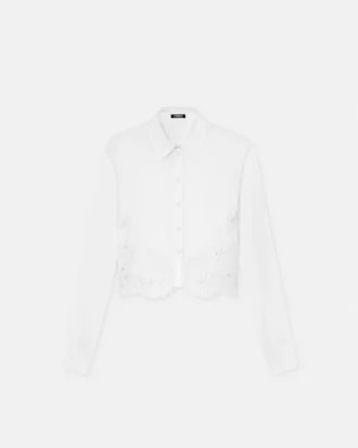 Camisa de popelín de algodón con ribete de encaje
