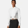Camisa de popelín de algodón con ribete de encaje