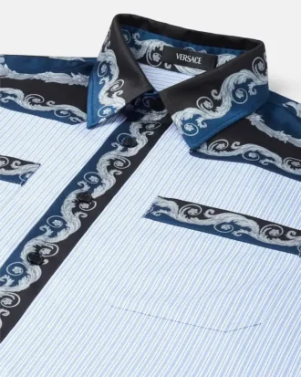 Camisa estampada de popelín de algodón a rayas Camisa estampada de popelín de algodón a rayas
