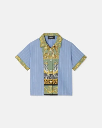 Camisa infantil estampada de popelín de algodón a rayas