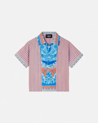 Camisa infantil estampada de popelín de algodón a rayas