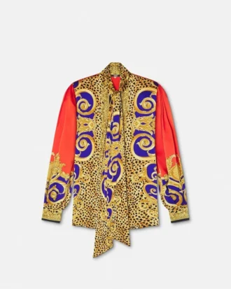 Camisa Lavallière de Barocco Silk Cheetah