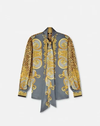 Camisa Lavallière de seda con estampado de guepardo