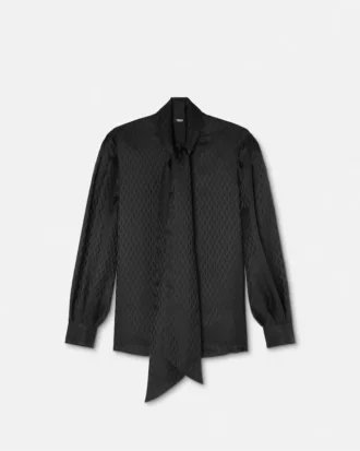 Camisa Lavallière de seda jacquard con estampado V Allover Camisa Lavallière de seda jacquard con estampado V Allover
