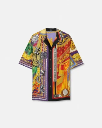 Camisa regular de sarga de seda estampada
