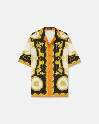 Camisa regular de sarga de seda estampada