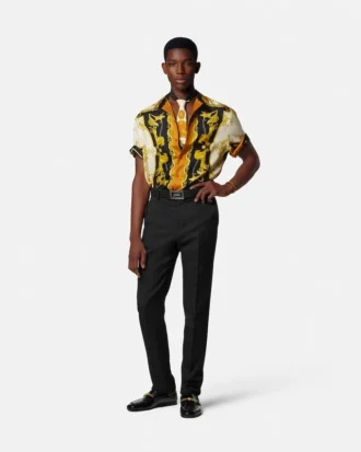 Camisa regular de sarga de seda estampada