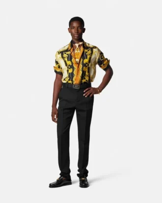 Camisa regular de sarga de seda estampada