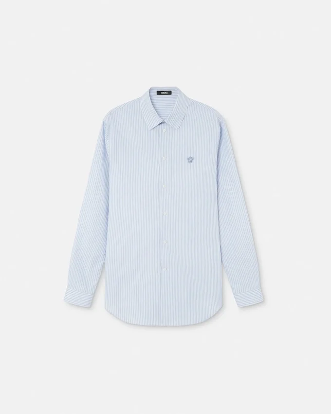 Camisa slim de popelín de algodón a rayas Camisa slim de popelín de algodón a rayas