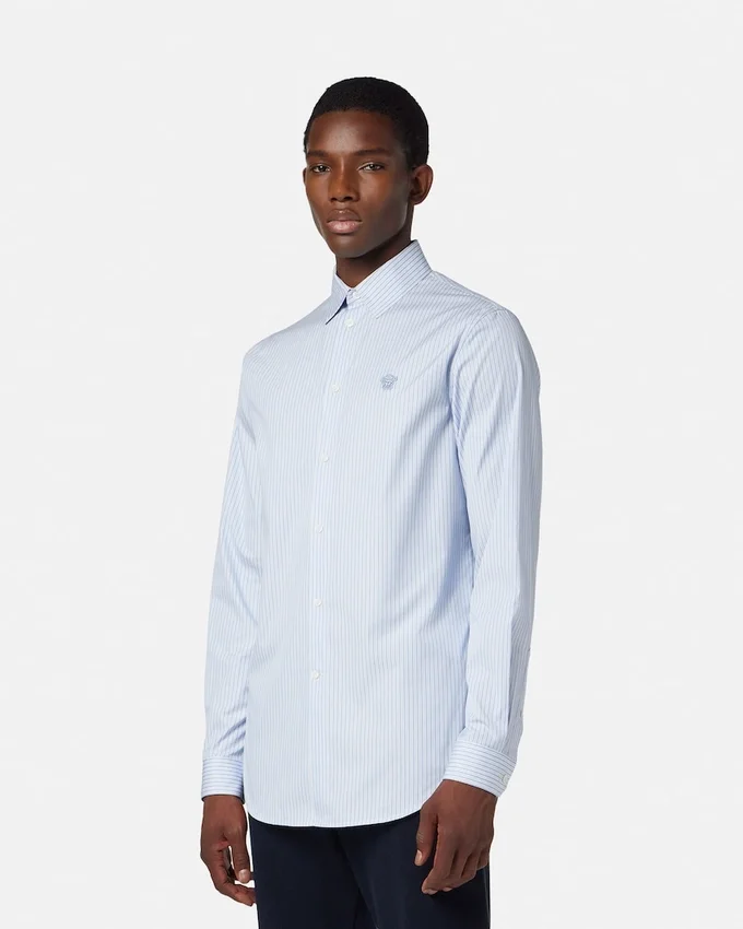 Camisa slim de popelín de algodón a rayas Camisa slim de popelín de algodón a rayas