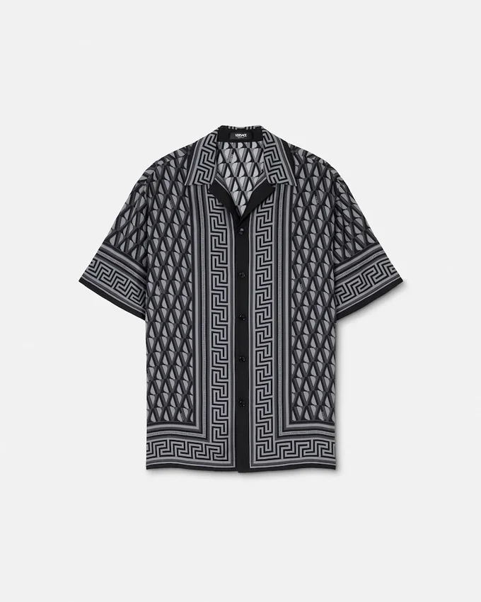 Camisa slim de sarga de seda estampada Camisa slim de sarga de seda estampada