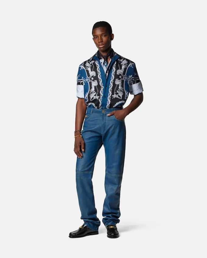 Camisa slim de sarga de seda estampada Camisa slim de sarga de seda estampada