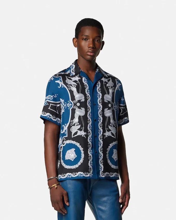 Camisa slim de sarga de seda estampada Camisa slim de sarga de seda estampada