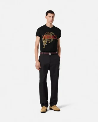 Camiseta con leopardo Versace bordado