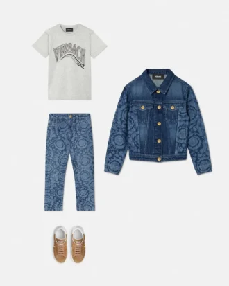 Camiseta de jersey de algodón estampada y adornada para niño
