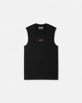 Camiseta sin mangas ajustada con ribete y logotipo