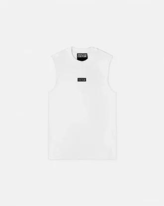 Camiseta sin mangas ajustada con ribete y logotipo