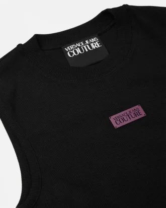 Camiseta sin mangas ajustada con ribete y logotipo