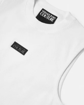 Camiseta sin mangas ajustada con ribete y logotipo