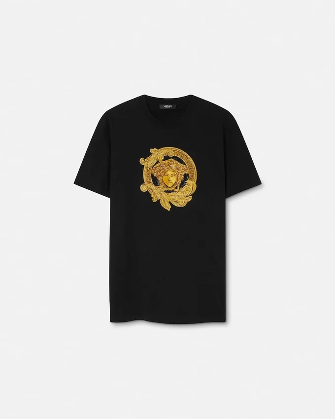 Camiseta slim fit de jersey de algodón bordada Camiseta slim fit de jersey de algodón bordada