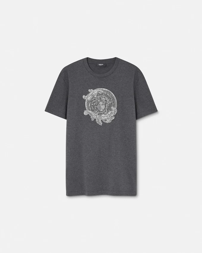 Camiseta slim fit de jersey de algodón bordada Camiseta slim fit de jersey de algodón bordada