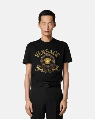 Camiseta slim fit de jersey de algodón bordada
