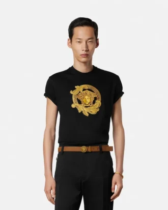 Camiseta slim fit de jersey de algodón bordada