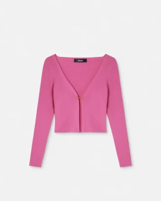 Cardigan ajustado de punto acanalado con imperdible