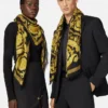 Chal estampado con flecos de mezcla de cachemira 140 cm