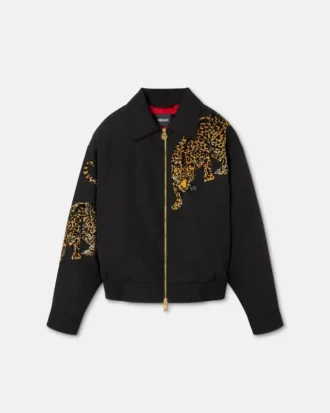 Chaqueta blusón de lana melange con estampado de leopardo Versace