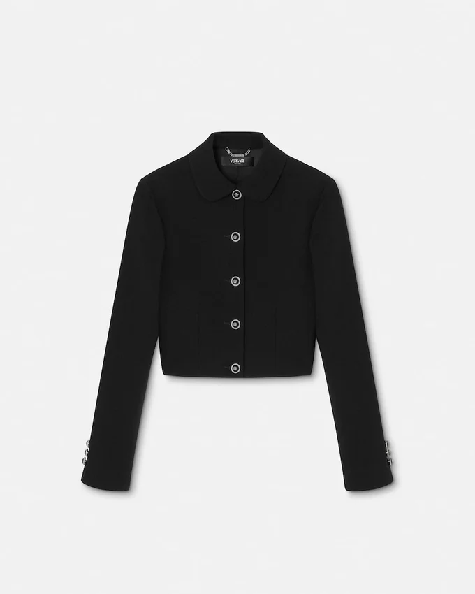 Chaqueta corta de crepé de lana doble Chaqueta corta de crepé de lana doble