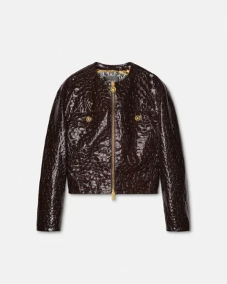 Chaqueta de charol con efecto cocodrilo