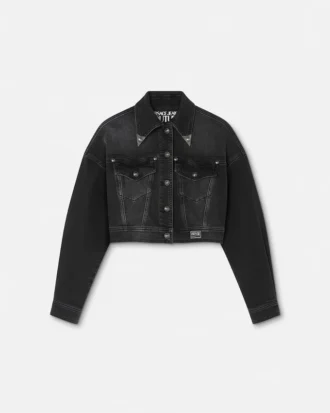 Chaqueta vaquera con emblema floral en V Chaqueta vaquera con emblema floral en V