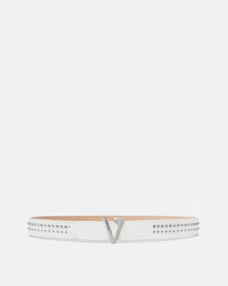 Cinturón de piel con adornos en forma de V, 3 cm