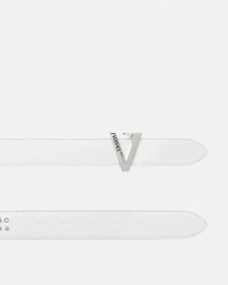 Cinturón de piel con adornos en forma de V, 3 cm