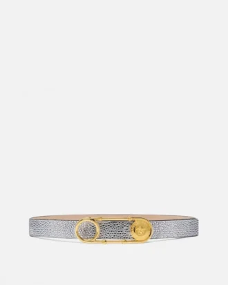 Cinturón de piel con imperdible de cristal 3 cm